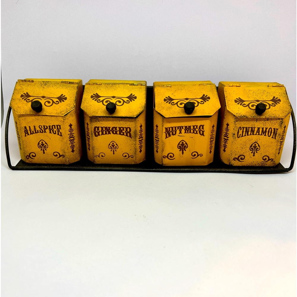 Ohio Tole-Ware Metal Spice Boxes with Rack